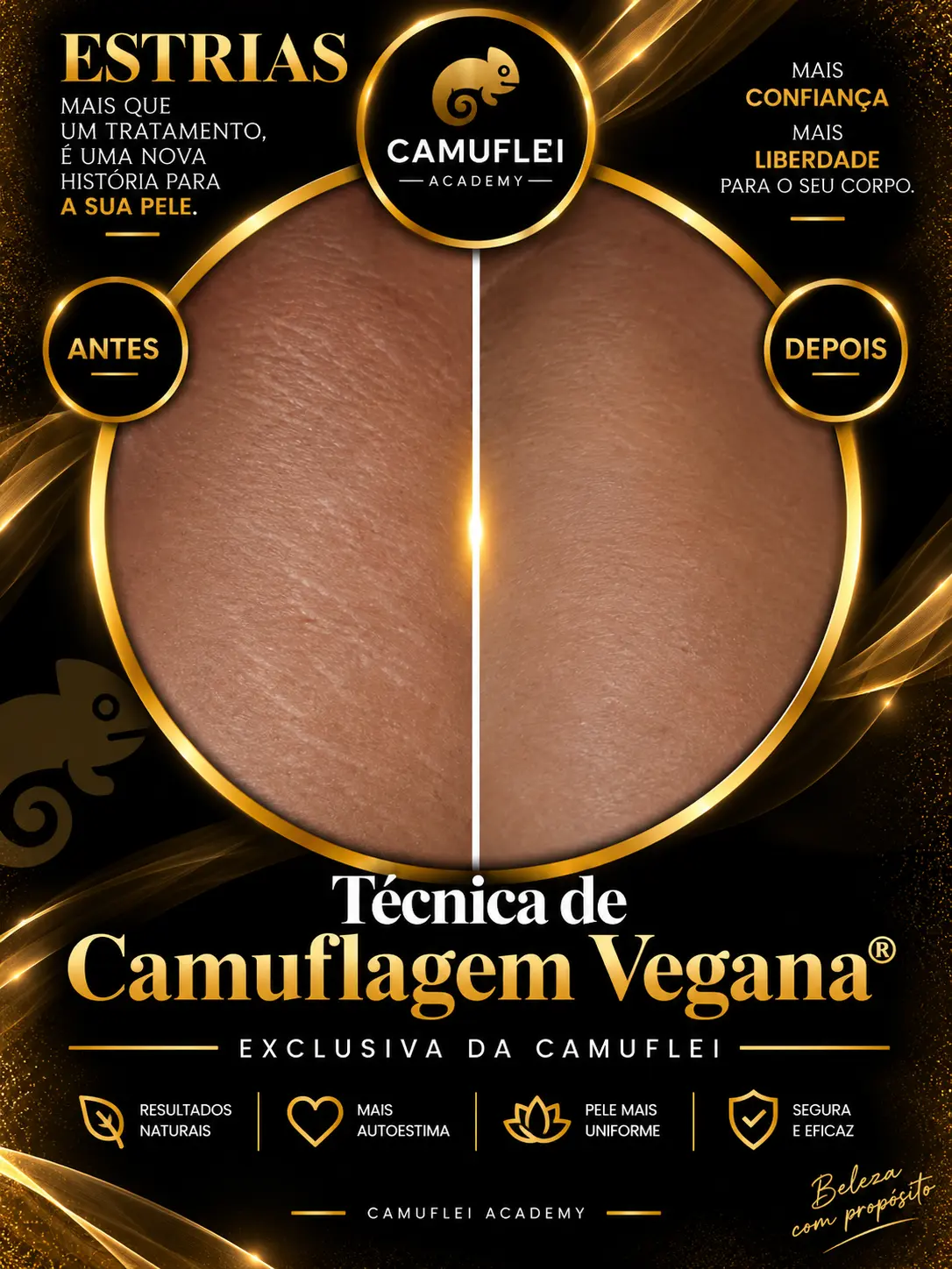 Resultado real de Camuflagem de estrias, comparação antes e depois