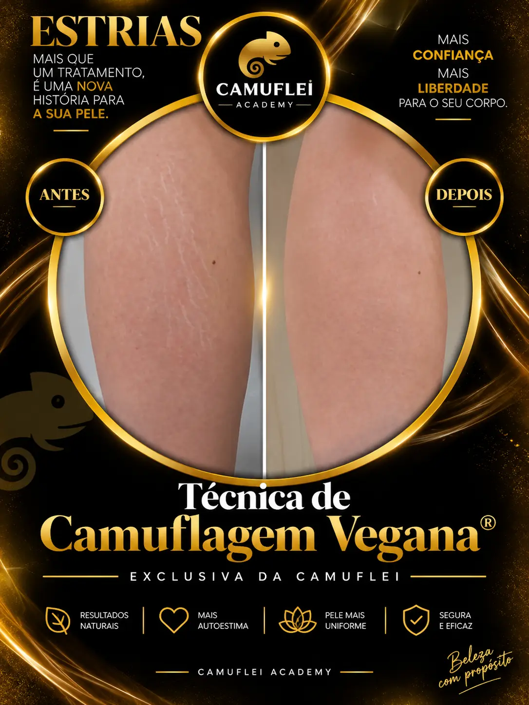 Resultado real de Camuflagem de estrias, comparação antes e depois