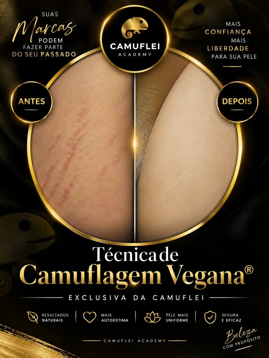 Resultado real de Camuflagem de estrias, comparação antes e depois