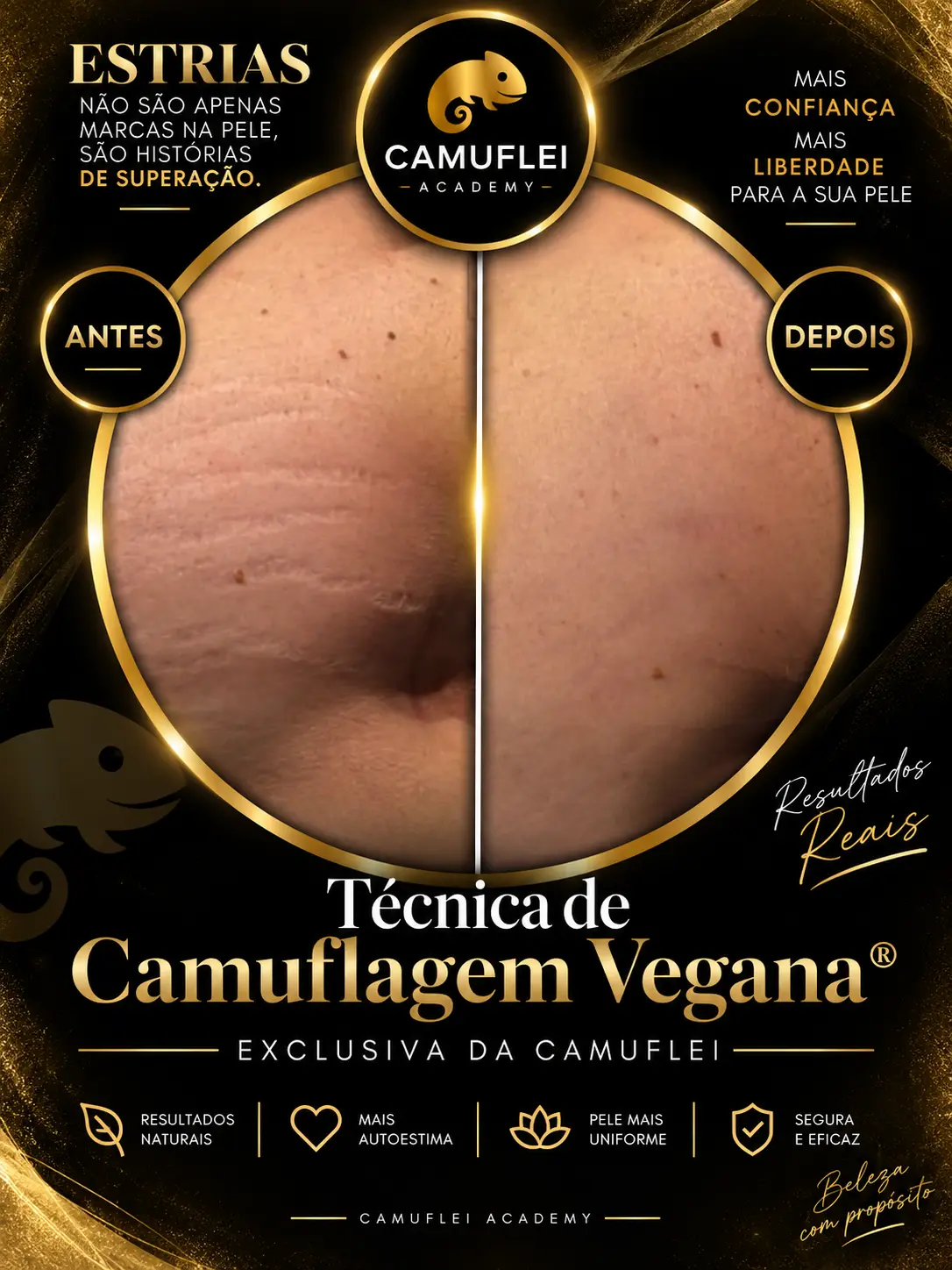 Resultado real de Camuflagem de estrias, comparação antes e depois